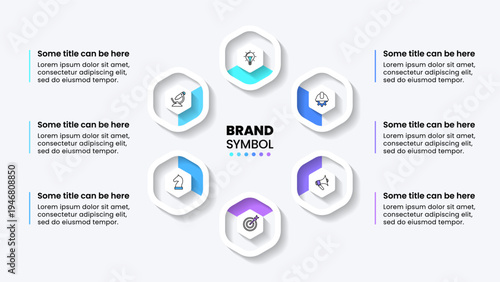 Infographic template. Hexagon with icons and 6 points