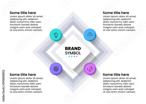 Infographic template. Square with icons and 4 steps