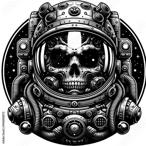 Black and white skull mask shield tattoo style vector illustration with gothic tribal vintage horror design