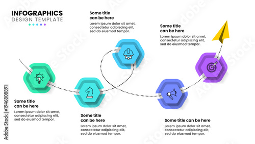 Infographic template. Line with hexagons and 5 icons