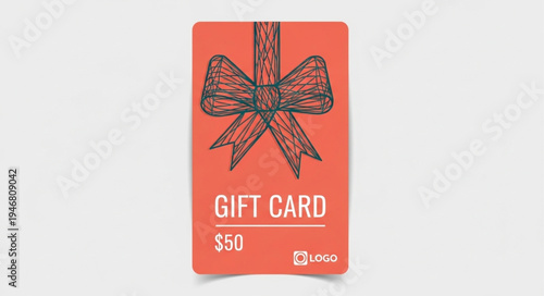 Gift Card with Bow Design and 50 Value on White Background.