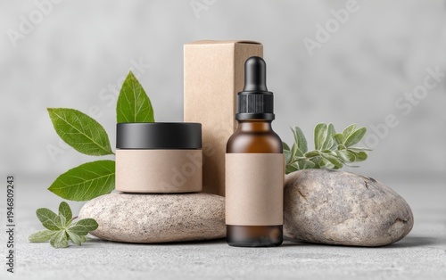 Natural Cosmetic Cream and Serum Mockup Display Setup