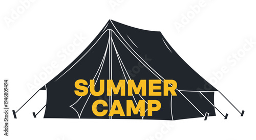 Vector illustration of black summer camp tent