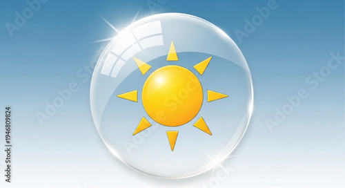 Bright Yellow Sun Protected Inside Clear Bubble.