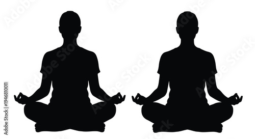 Two silhouettes of people meditating in the lotus position