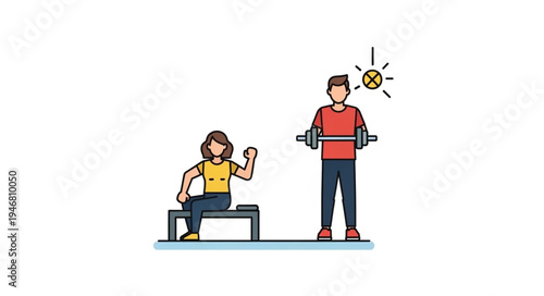 Man and woman exercising with weights in a gym setting.