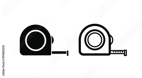 Two black and white illustrations of retractable measuring tape tools