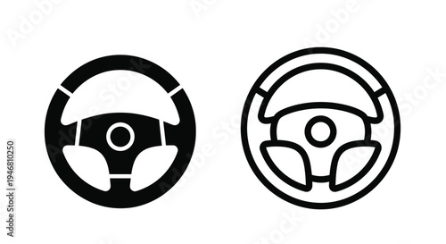 Two steering wheel icons one filled and one outlined design