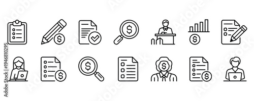 Business finance icons set with money and documents symbols