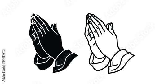 Two illustrations of praying hands one black and one white