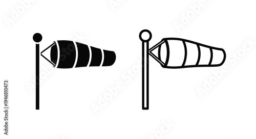 Two black and white windsock illustrations showing different orientations