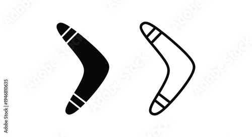 Two boomerang illustrations one filled one outlined in black
