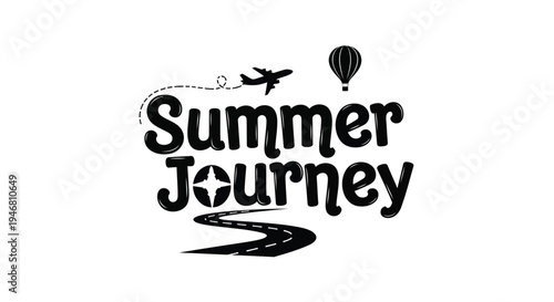 Summer Journey logo vector with airplane and hot air balloon