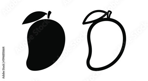 Simple black and white illustration of a mango and an apple