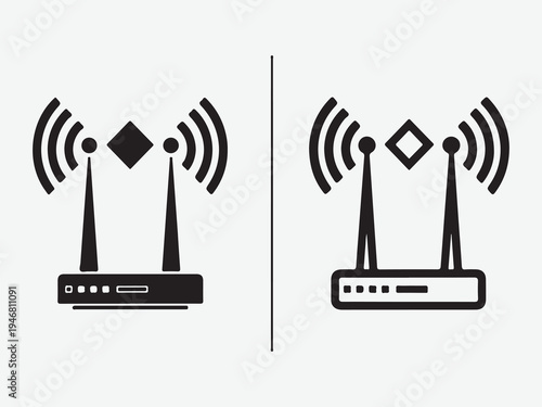 Wireless router icon collection crossed antenna signal broadcast vector set