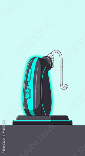 Modern Hearing Aid Illustration With Glowing Effect, Technology Advancement, Medical Device