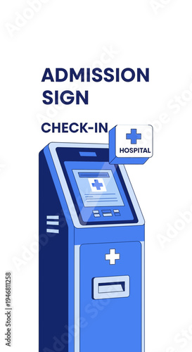 Modern Hospital Admission Kiosk Displaying Patient Check-In And Healthcare Services Details