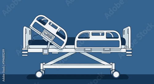 Modern Hospital Bed: A Minimalist Illustration in Shades of Blue, Healthcare Concept