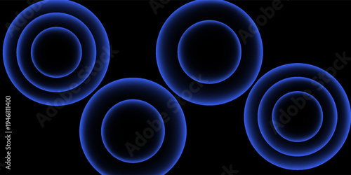 Sonic waves, WiFi signal glowing elements, radar sensor light effects, round wireless network neon symbols. Vector illustration.