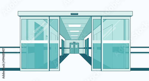 Modern Hospital Entrance Illustrative View With Automatic Sliding Doors And Corridor
