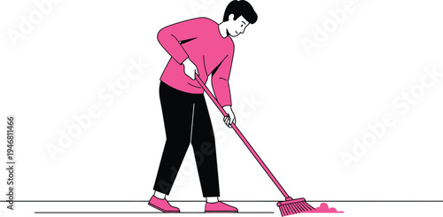 Person sweeping floor with a mop 