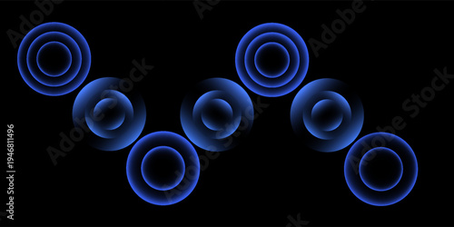 Sonic waves, WiFi signal glowing elements, radar sensor light effects, round wireless network neon symbols. Vector illustration.