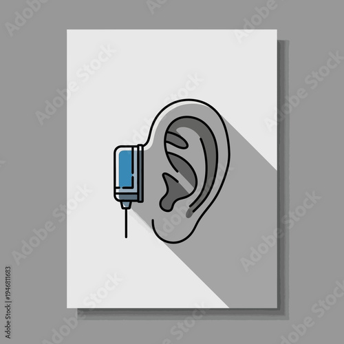 Modern Illustration of an Ear with Hearing Aid Device Depicting Healthcare Technology