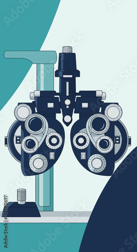 Modern Illustration of an Ophthalmic Instrument for Eye Examinations and Vision Testing Procedures