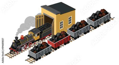 Vintage Steam Train and Coal Wagons at a Station.