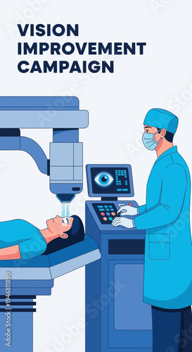 Modern Laser Eye Surgery Illustration Highlighting Vision Improvement for Patients Worldwide