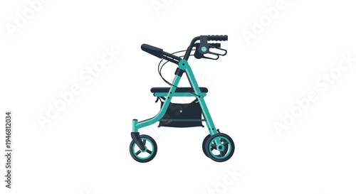 Modern Mobility Aid Illustration Of A Turquoise And Black Rolling Walker For Elderly Users