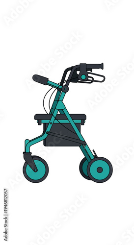 Modern Mobility Aid: Teal Walker Depicted With Ergonomic Design and Supporting Structure