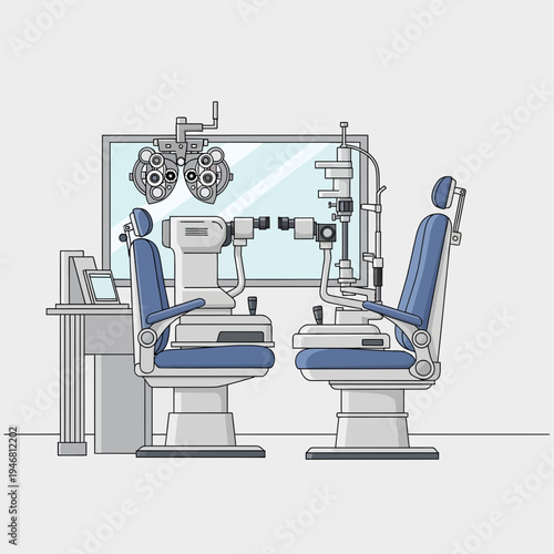 Modern Ophthalmic Clinic Interior Depicting Advanced Diagnostic Equipment with Empty Chairs