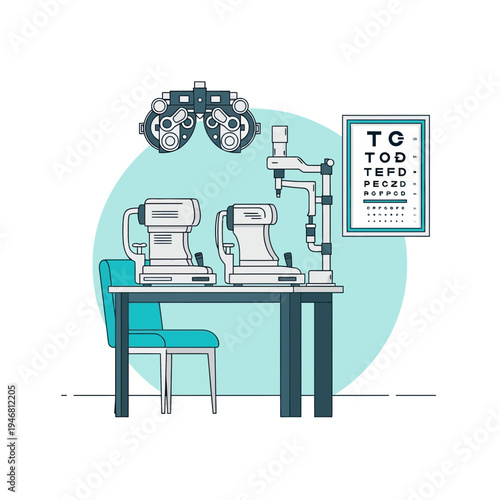 Modern Ophthalmic Clinic Interior Depicting Eye Examination and Vision Testing Equipment Displayed