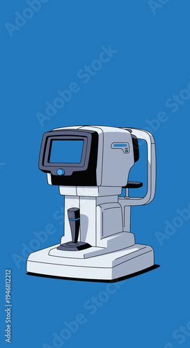 Modern Ophthalmic Diagnostic Equipment: A Sleek Illustration Against a Vibrant Blue Backdrop