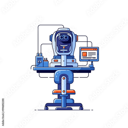 Modern Ophthalmic Equipment Illustration Depicting Advanced Eye Care Technology and Examination