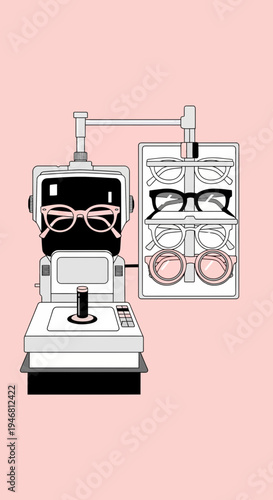 Modern Optometry Illustration Depicting Eyewear Technology With Various Frame Styles For Vision