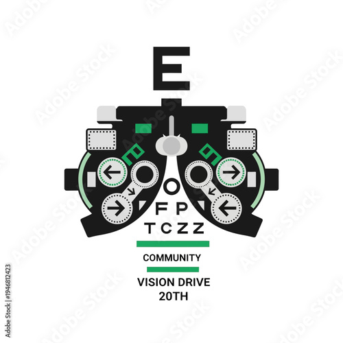 Modern Optometry Illustration Depicting Eye Examination Equipment And Vision Health Focus