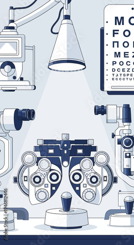Modern Optometry Instruments Arranged In A Professional Environment For Vision Testing