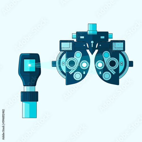 Modern Optometry Instruments Depicted with Illustrative Precision in Healthcare Contexts
