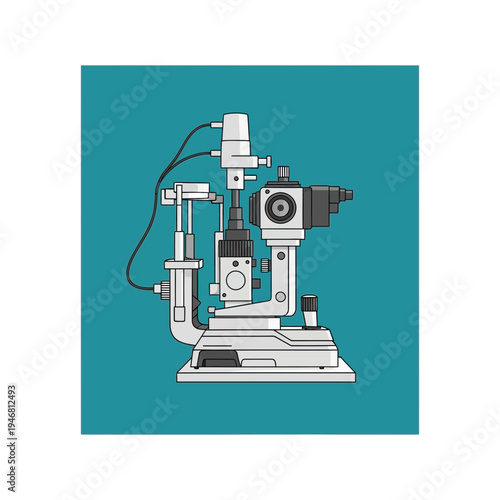 Modern Ophthalmic Slit Lamp Biomicroscope Illustration Against Teal Background for Medical Use