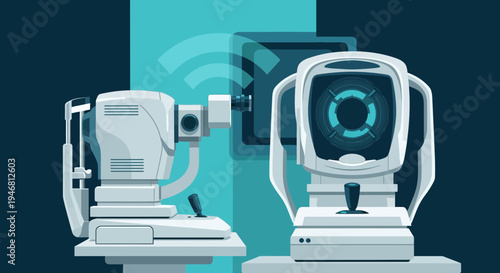 Modern Ophthalmology Technology Depicts Cutting-Edge Eye Examination Equipment Processes