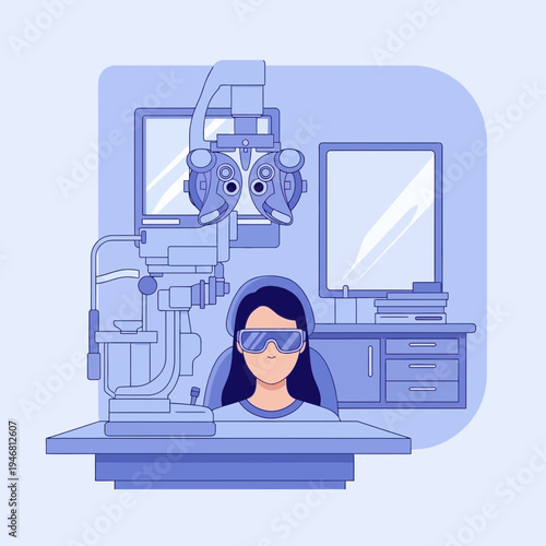 Modern Ophthalmology Examination: Patient Undergoing Vision Test in Medical Office Setting