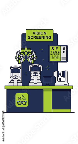 Modern Ophthalmology Office: Vision Screening Equipment and Eye Care Instruments Displayed