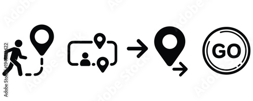 Navigation icons for route planning and directions on a map