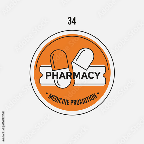Modern Pharmacy Logo Design Showcasing Medicine Promotion With Capsule Illustrations in