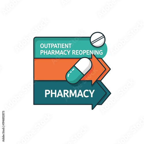 Modern Pharmacy Logo Representing Outpatient Services and Healthcare Availability