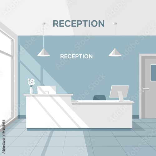 Modern Reception Area: Pristine Interior Featuring Minimalist Design and Welcoming Ambiance