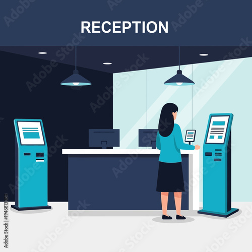 Modern Reception Area Illustrates Digital Integration and Efficient Customer Service Interaction