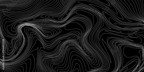 Abstract topographic lines pattern black and white background